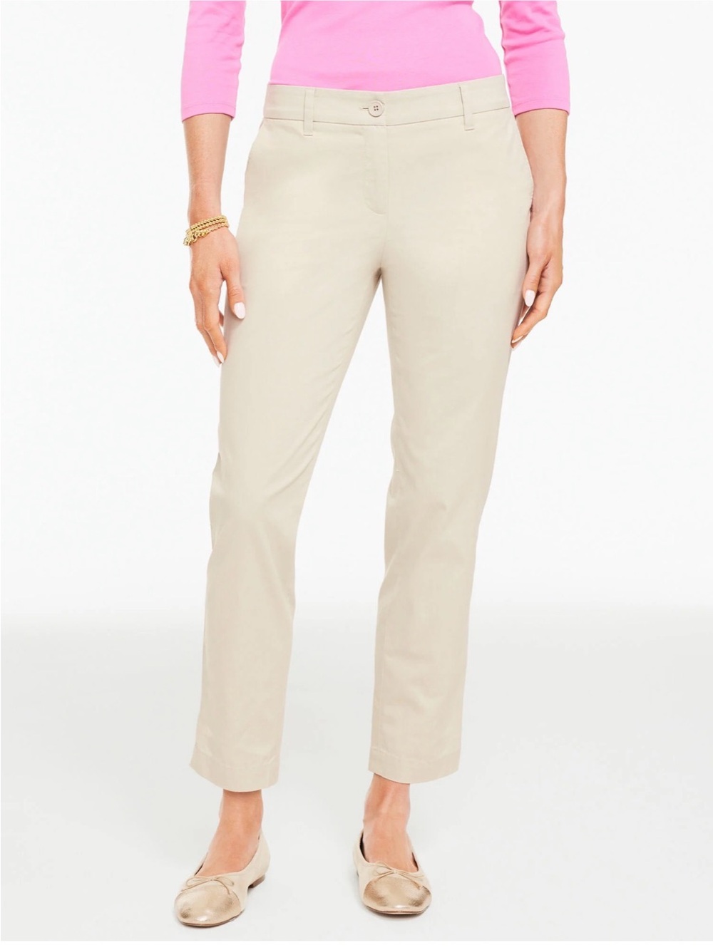 Talbots Heritage Twill Cropped Chino Pants Stretch Flat Front Leigh Beige Size 6
